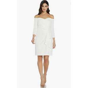 Adrianna Papell Crepe Off Shoulder Dress Ivory Bridal Formal sweetheart 12